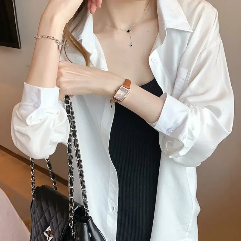 

Blouses Shirts Women Autumn Womens New Outwear Simple Female Tops Cozy All-match Office Elegant Korean Trendy Ulzzang 3XL Ins