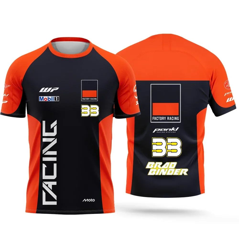 Men's Motorcycle Racing T-Shirt, Orange Black Color Block Quick Dry Sport Tee, Casual Motocross Top for Riders  Outdoor T-shirt view 6