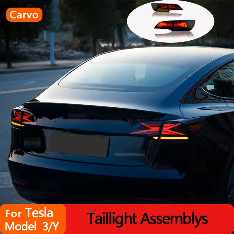

Taillights For 2018 2019 2020 - 2022 2023 Tesla Model 3 Model Y RGB Car Start Up Animation Rear Lamp X-men Taillight Assemblys