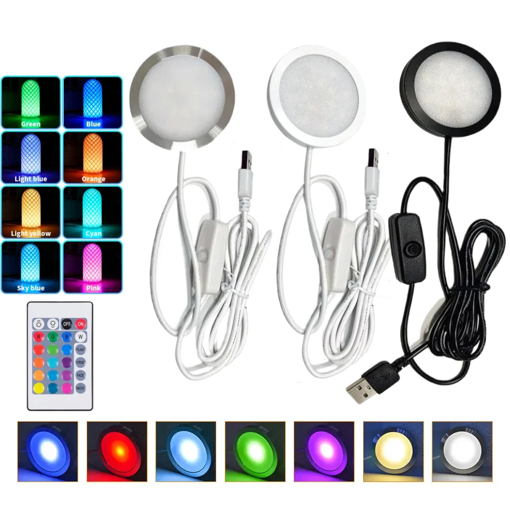 Round Ultra-thin Cabinet Light Kit With ON/OFF Switch RGB/Warm/Natural White DC 5V USB Led Night Lamp