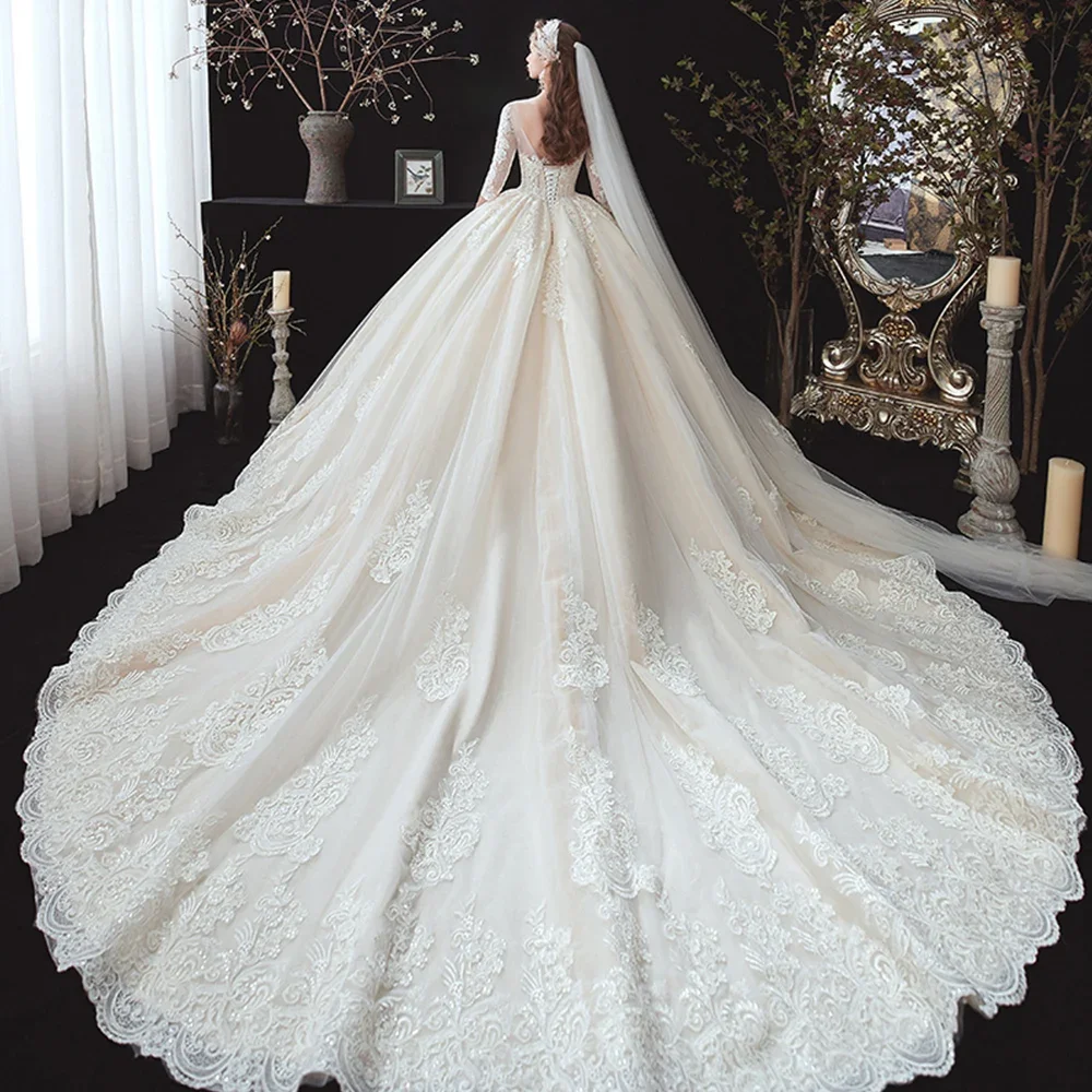 Pearls All Over Appliques Princess Ball Gown Wedding Dress With Chapel Train Wedding Dresses Robe De Mariée Customized New