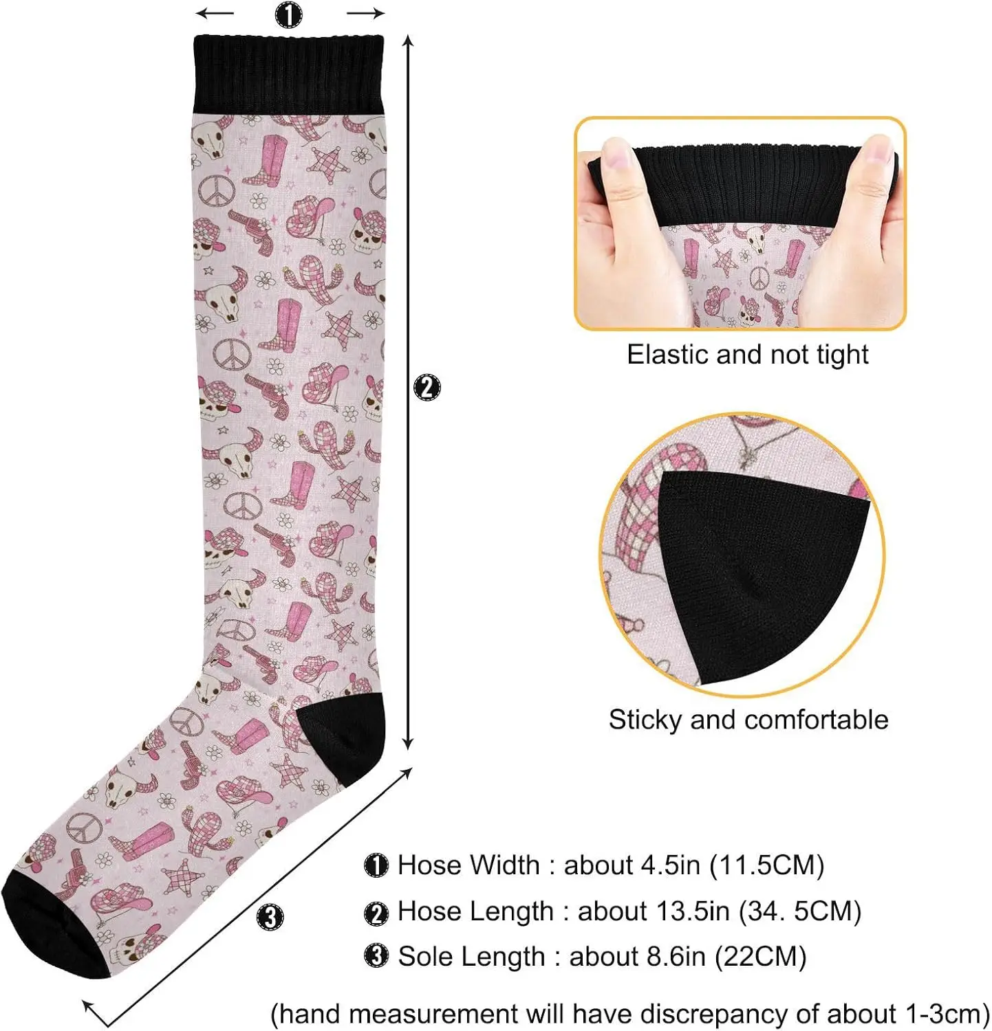 جوارب ضغط راعية البقر من ديسكو للنساء والرجال، جوارب طويلة وردية اللون للرياضية مطبوعة مقاس واحد #4