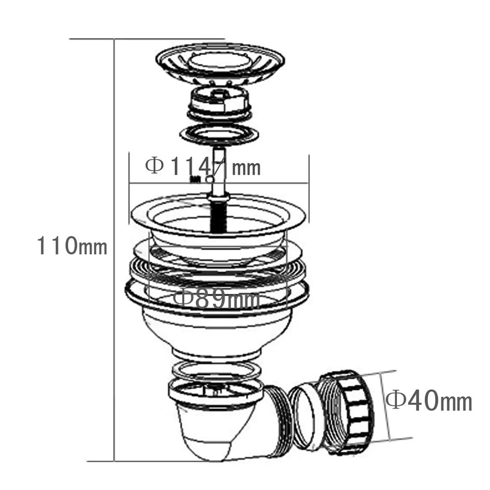 Stainless Steel Kitchen Drain Pipe 114mm Back Drain System Easy Install Leak Resistant For Home Dual Filter System Drain Straine