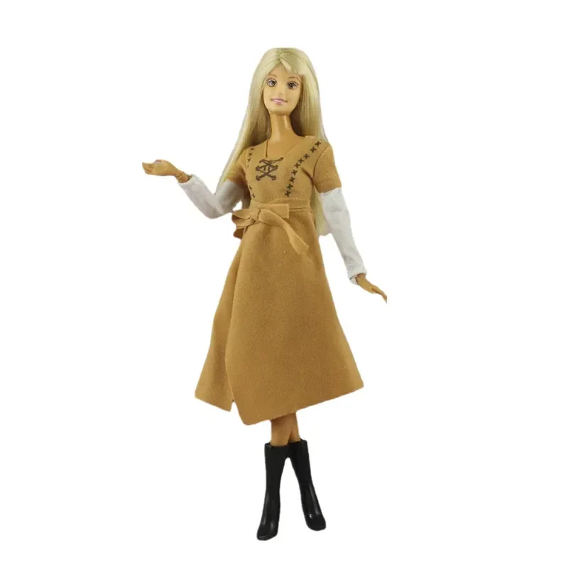 Elegant khaki Long Sleeve Princess Dress For Barbie Clothes Outfits Vestidoes 1/6 BJD Dolls Accessories Kids DIY Toys Girl Gifts