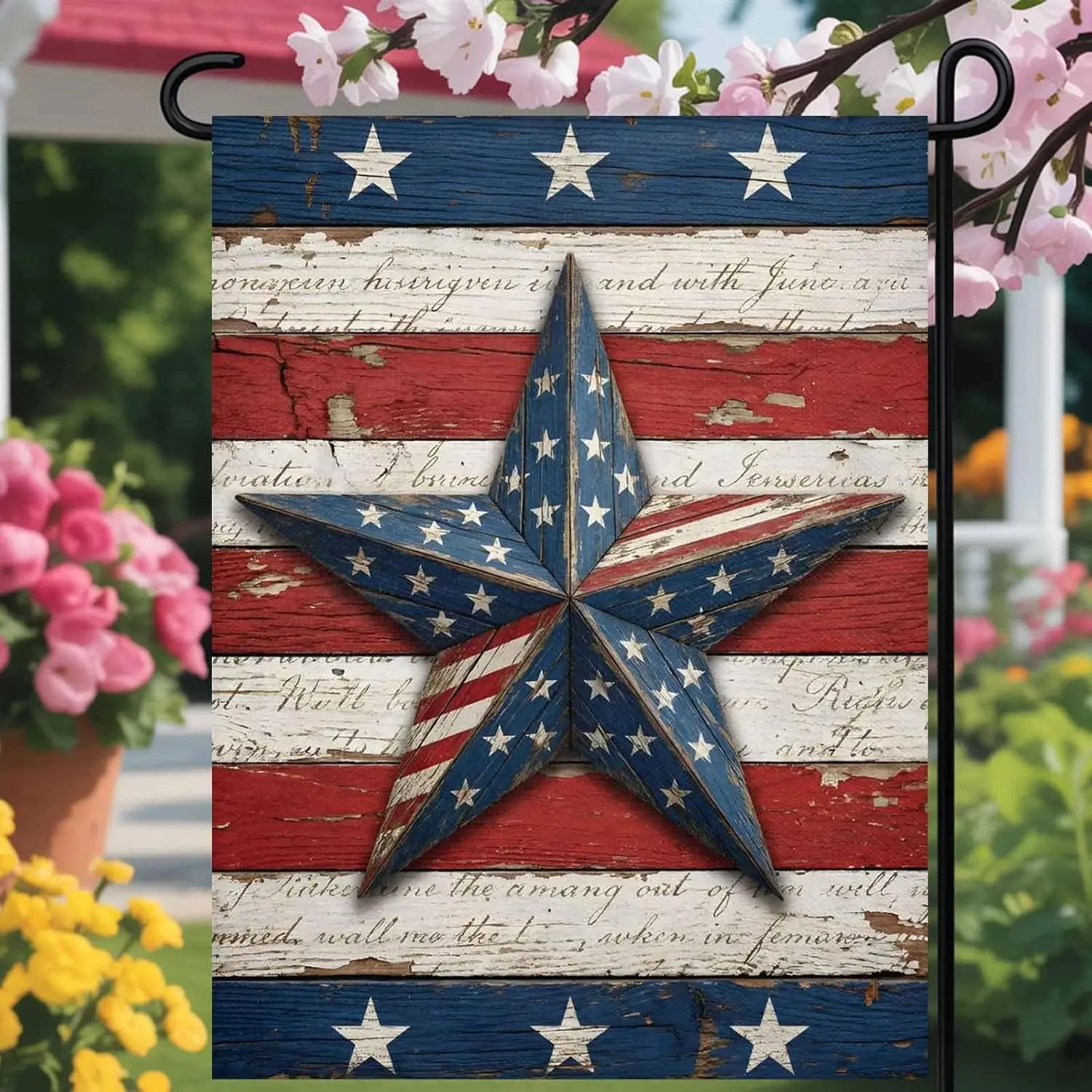 Welcome Garden Flag Retro USA Flag Wood Texture Double Sided House Flags Yard Decoration, July 4th Red Blue White Star Strip jjp