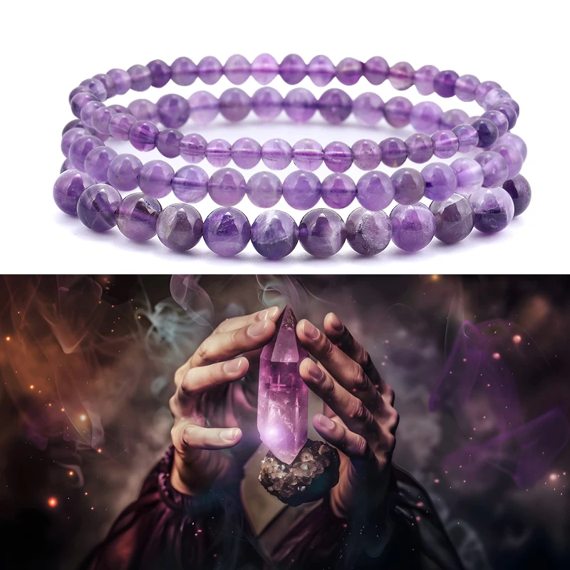 Pulseira de ametista 5a feita de contas de cristal natural real, purificadora corporal, pulseiras de pedra natural de ametista genuína para mulheres