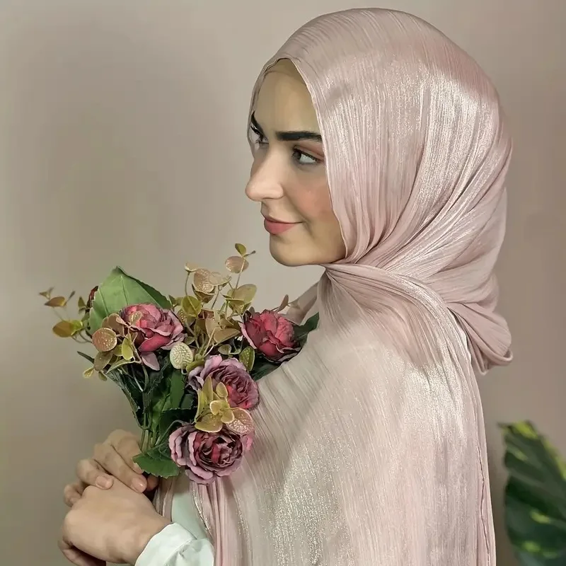 

70*180 Island Crepe Scarf | Women's Satin Smooth Chiffon Shawl | Pure Color Shimmering Silk Scarf | Malaysian Headscarf
