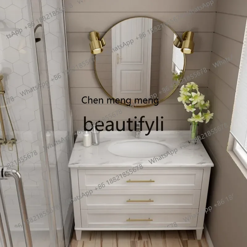 zqxLight luxury rock slab bathroom cabinet combination solid wood floor American bathroom washstand washstand bathroom cabinet