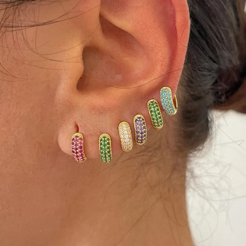 Fashion Multicolor Zircon Huggie Small Hoop Earrings For Women Round Circle Minimal Punk Rock Earring Cartilage Piercing Jewelry