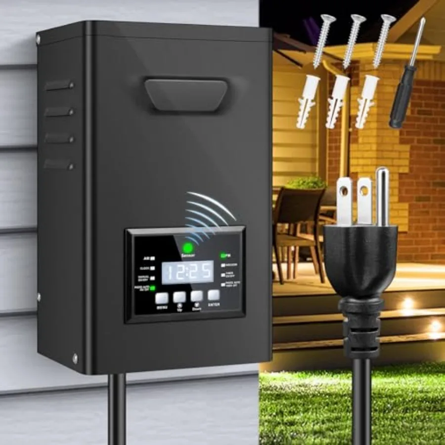 150W Low Voltage Landscape Transformer, Landscape Lighting Transformer with Timer and photocell Sensor, 120V AC to 12V/14V AC O