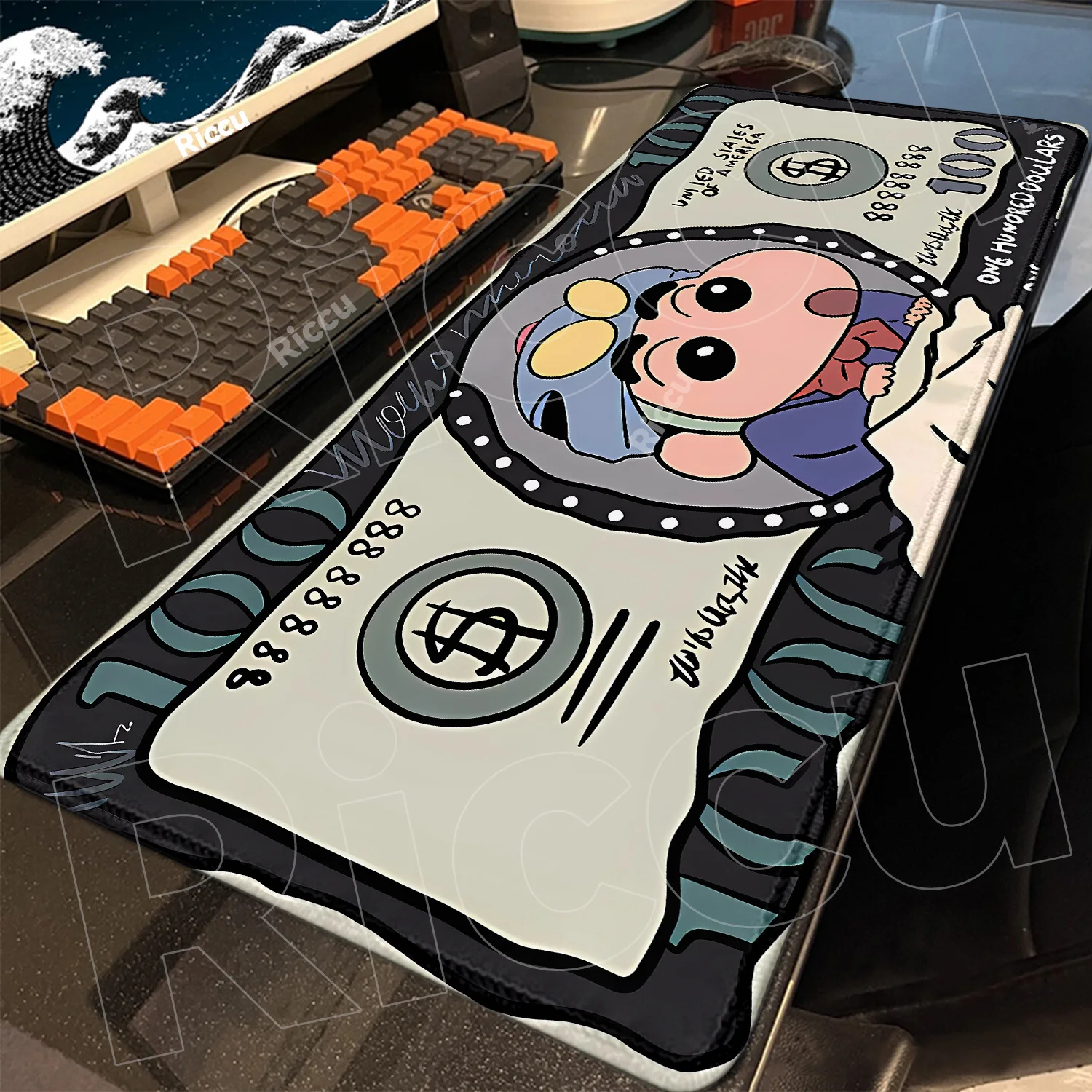 Pastelli Shinchans XL Tappetino per mouse 90x40 cm Stampa HD Tappetino da scrivania da gioco con bordo di bloccaggio Tappetino per tastiera PC antiscivolo per computer Gamer