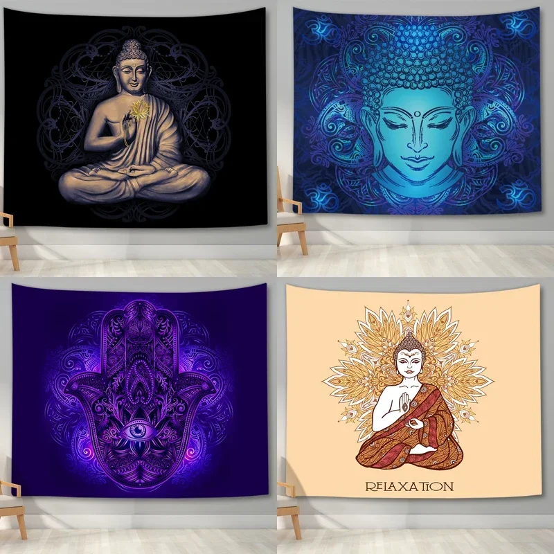 Buddha Tapestry Wall Hanging Meditator Seven Chakras Indian Bohemian Decorative Mandala Sheet Sofa Blanket Psychedelic Yoga Carp