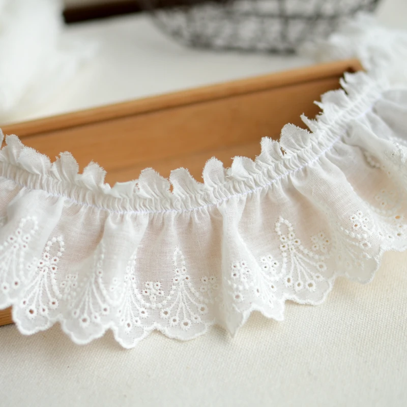 1 Meter White Cotton Embroidered Ruffled Lace Trim Children\'s Clothes Cloth Art Skirt Decoration Materials