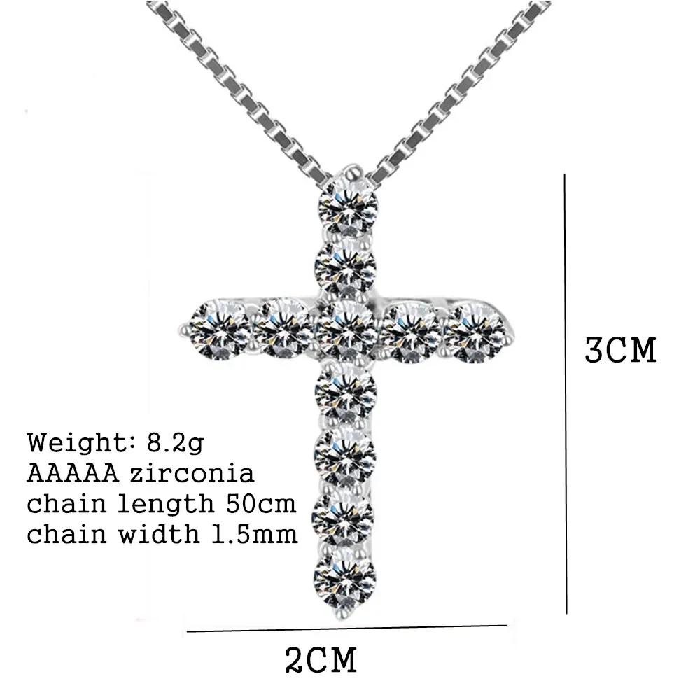 Silver Color Necklace Box chain Shiny crystal classic cross Pendant For Women men Fashion Jewelry Gifts image 2