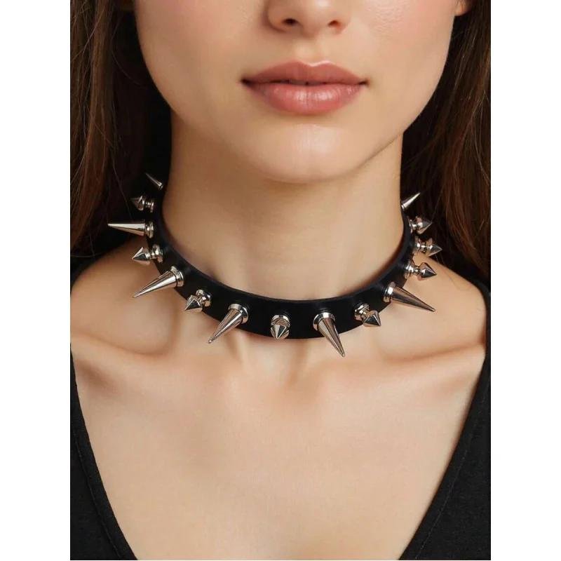 1pc Gothic Punk Spiked Leather Choker, Edgy Rebellious Necklace for Rock Style & Statement Looks