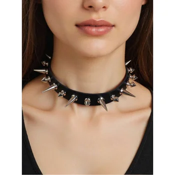 1pc Gothic Punk Spiked Leather Choker, Edgy Rebellious Necklace for Rock Style &…