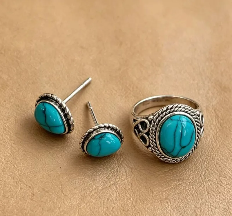 Turquoise Ring and Earring Two-Piece Set