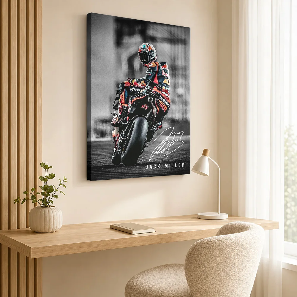 Jack Miller MotoGP Canvas Print Poster Dynamic Graphic Style Canvas Wall Art With Personalized Photo For Garage Ideal Rider Gift