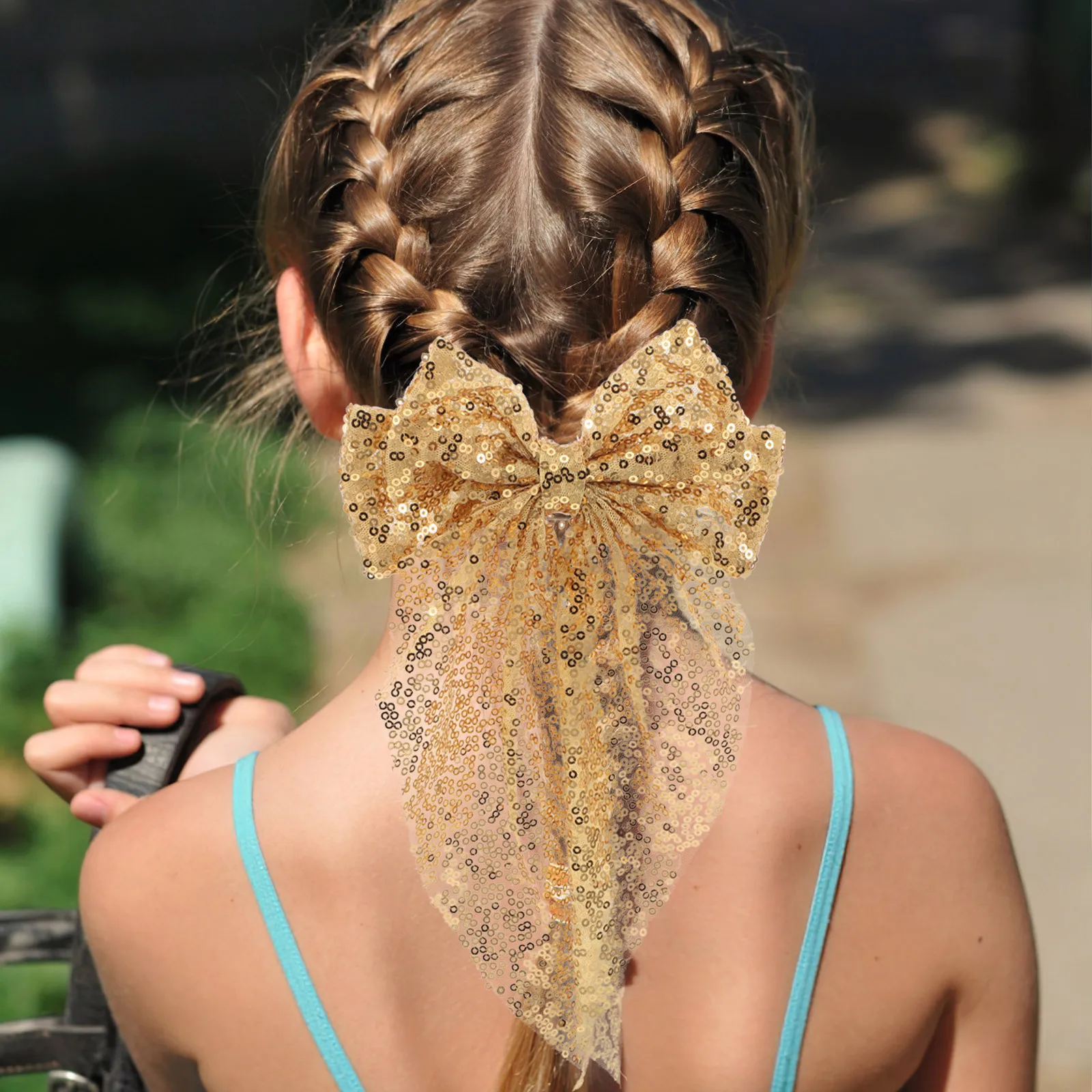 ゴールドのスパンコールのリボンヘアクリップ、大きなキラキラヘアピン、女性用、特別な機会のためのファッショナブルなヘアアクセサリー、エレガントなアップスタイル