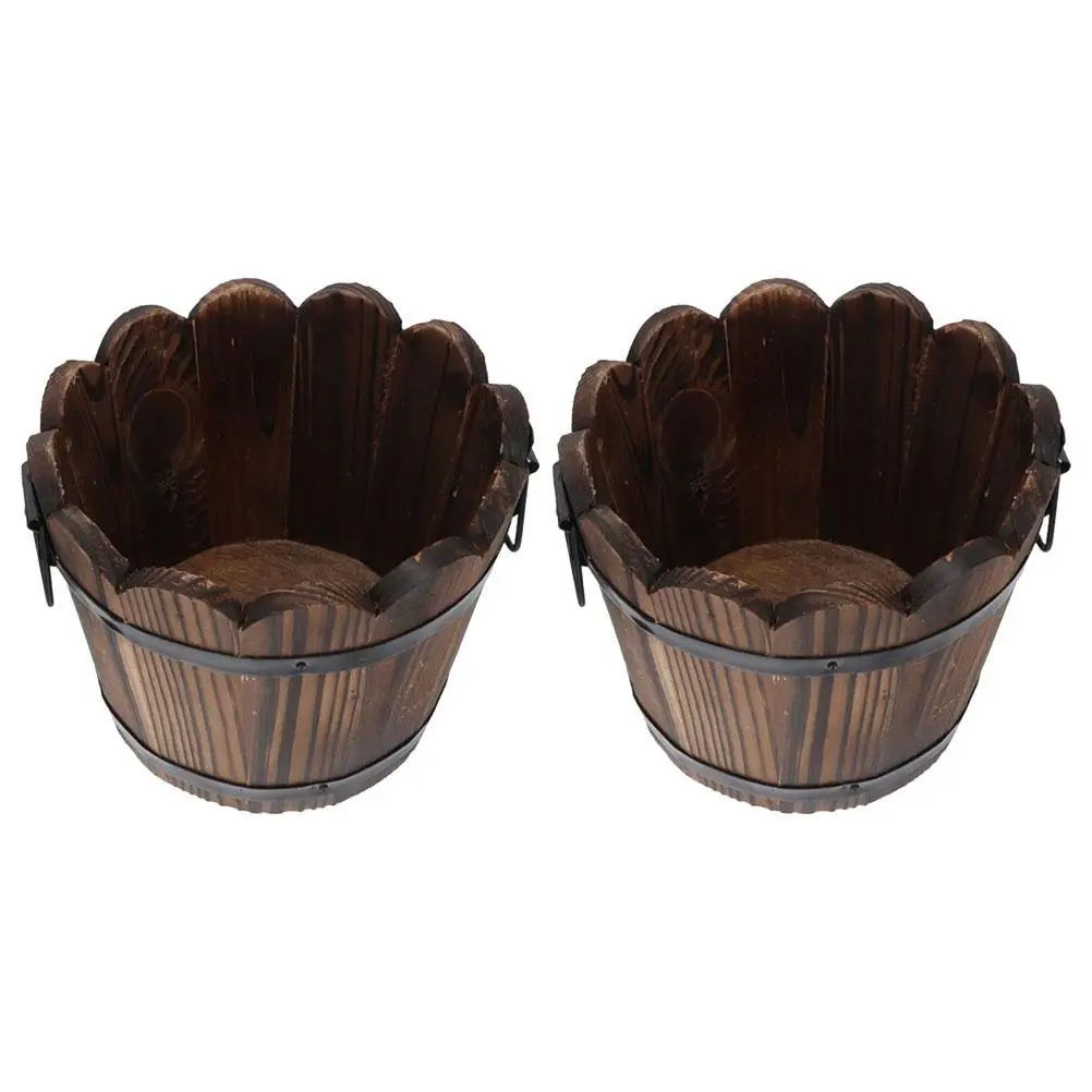 

2Pcs Solid Vegetable Pot Flower Pots Small Whiskey Barrel Decor Chinese Fir Vintage Planters Garden Vegetable Container