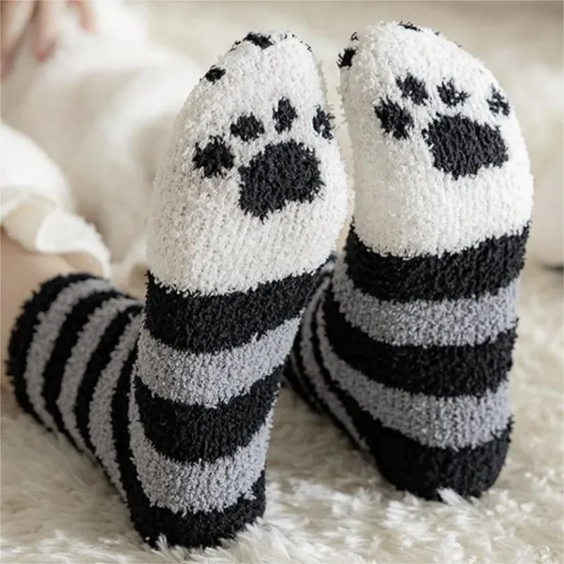 Plush Thickened Super Soft Lovely Cat Claw Women Socks Autumn Winter Warm Kawaii Furry Skin Friendly Sleeping Middle Tube Sock