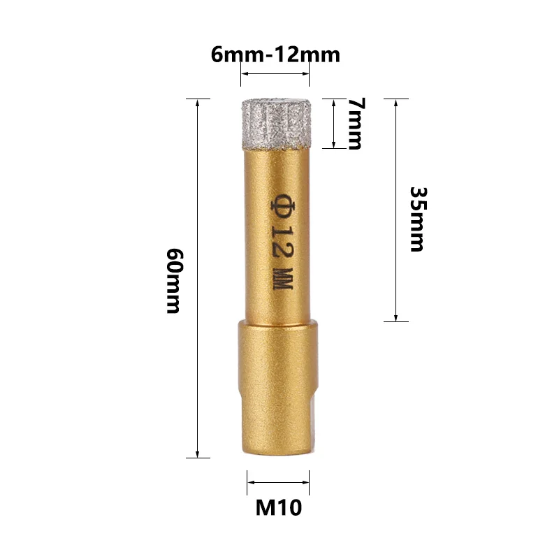 6-12Mm M10 Benang Vakum Brazing Kering Berlian Pengeboran Inti Bit Keramik Ubin Lubang Melihat Granit Marmer Porselen Alat Bor Bata