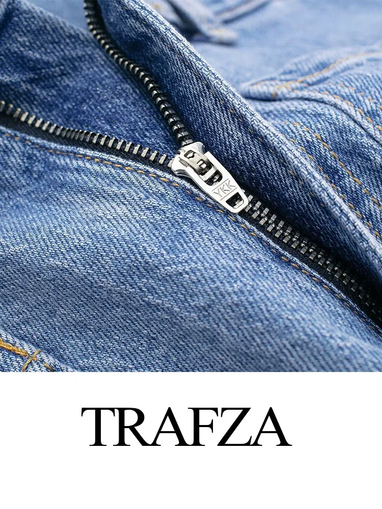 TRAFZA gonna a vita alta con cerniera sottile estiva moda donna per gonne con orlo a fessura gonne lunghe Streetwear Vintage eleganti in Denim femminile