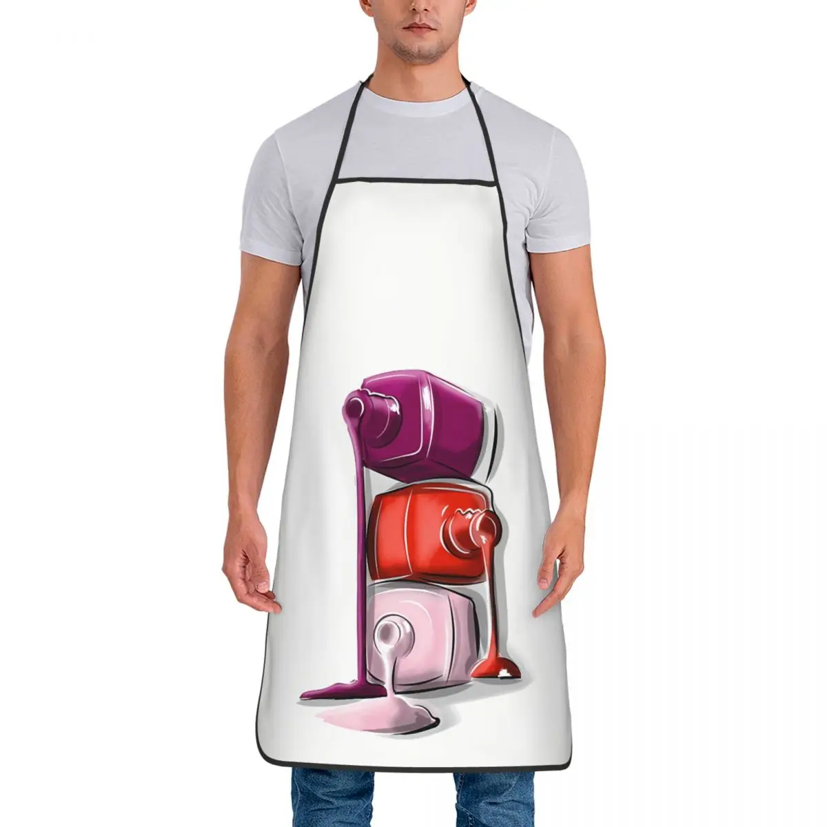 Unisex Illustration High Quality Bib Apron Adult Women Men Chef Tablier Cuisine for Cooking Kitchen Baking Nail Polish Painting