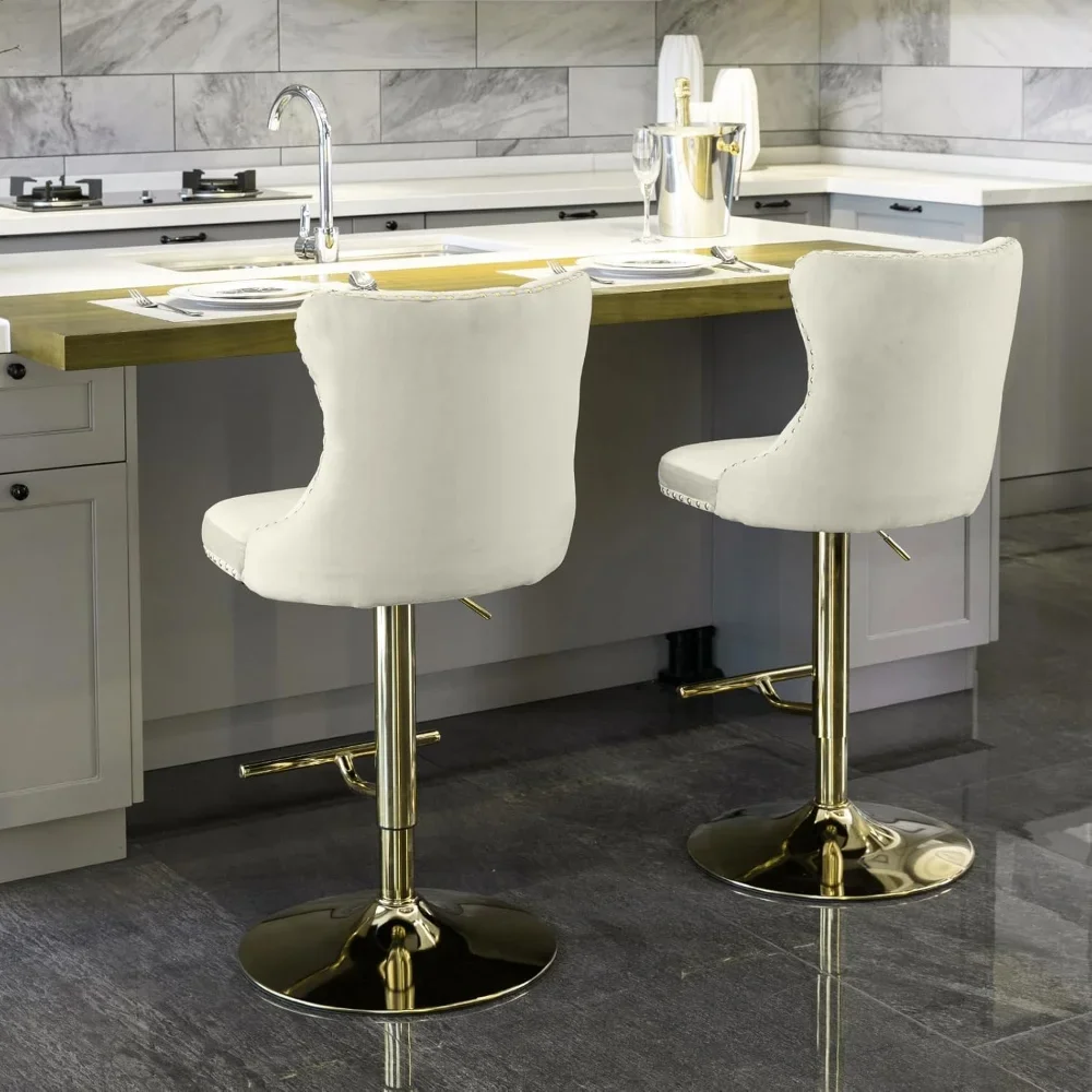 Set di 2 sgabelli da bar girevoli ad altezza bancone, sgabelli da bar color crema per isola cucina, sedie sgabelli da bar regolabili in velluto
