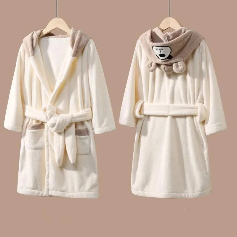 Children's Bathrobe: Cartoon-Print, Adorable, Thickened, Soft, Absorbent, Low-Shedding, Hooded Bathrobe