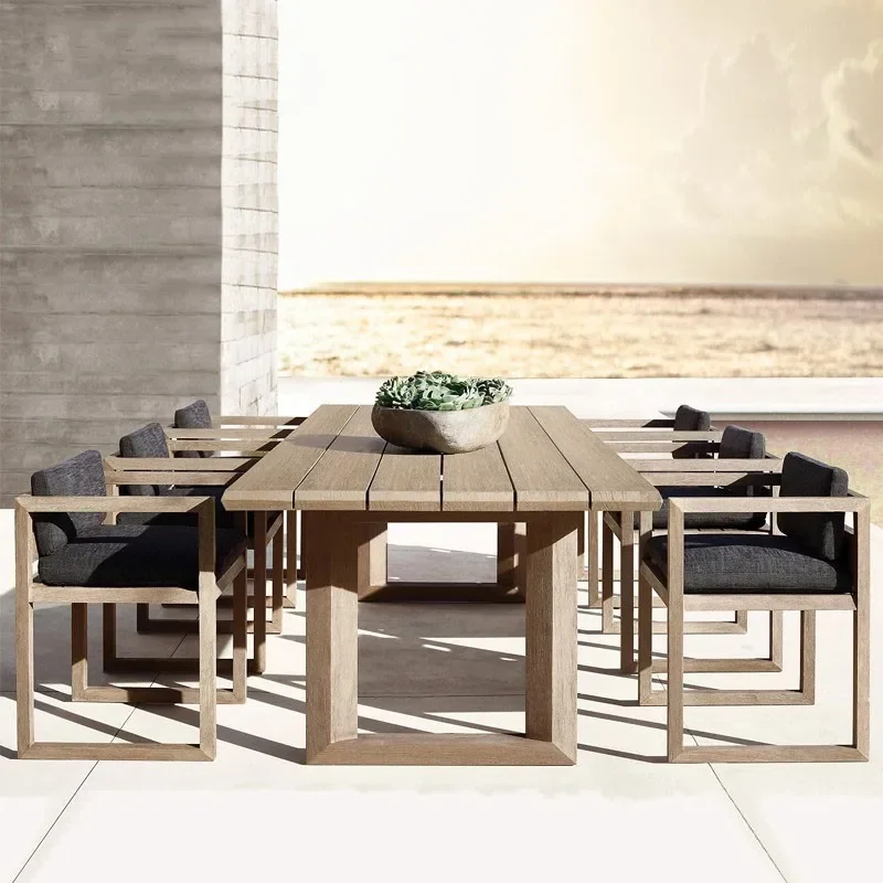 

Modern simple outdoor teak furniture solid wood dining table and chairs set villa