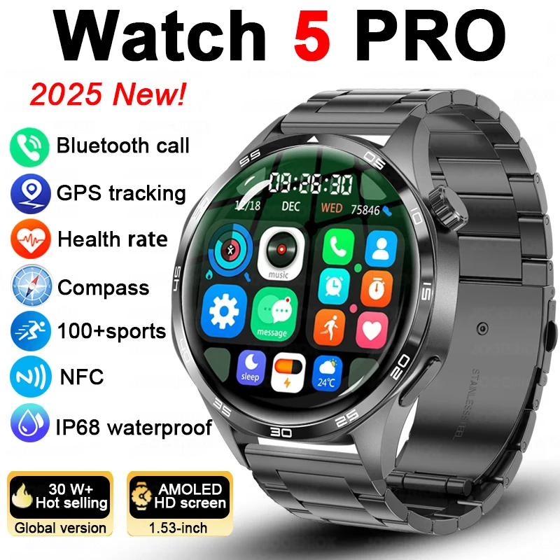

WATCH 5 PRO Sport Smart Watch Men GPS Track NFC 360*360 HD Screen Compass Heart Rate IP68 Waterproof Bluetooth Call Smartwatch