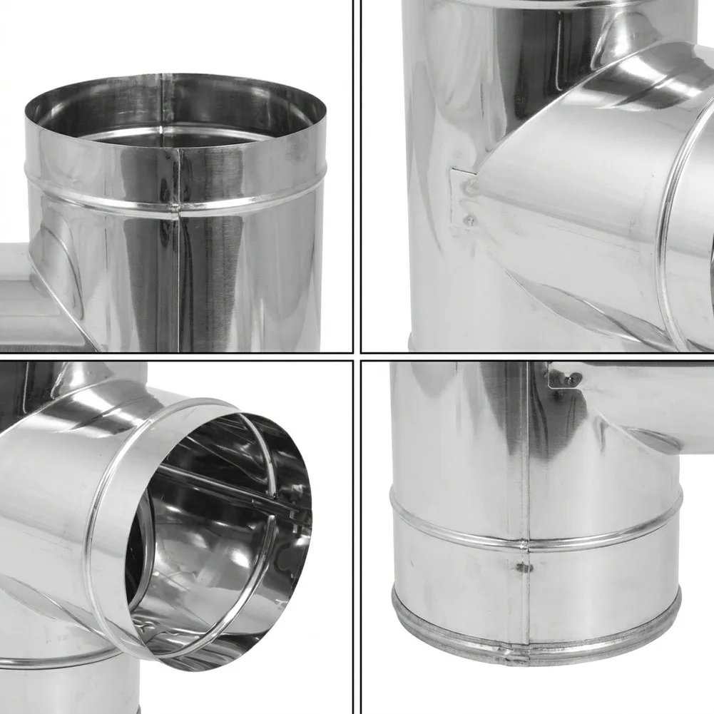 Stainless Steel Stove Pipe Tee 6 Inch Diameter 430 Material For Wood Stove To Chimney Connection Leak Resistant Easy Assembly Ho