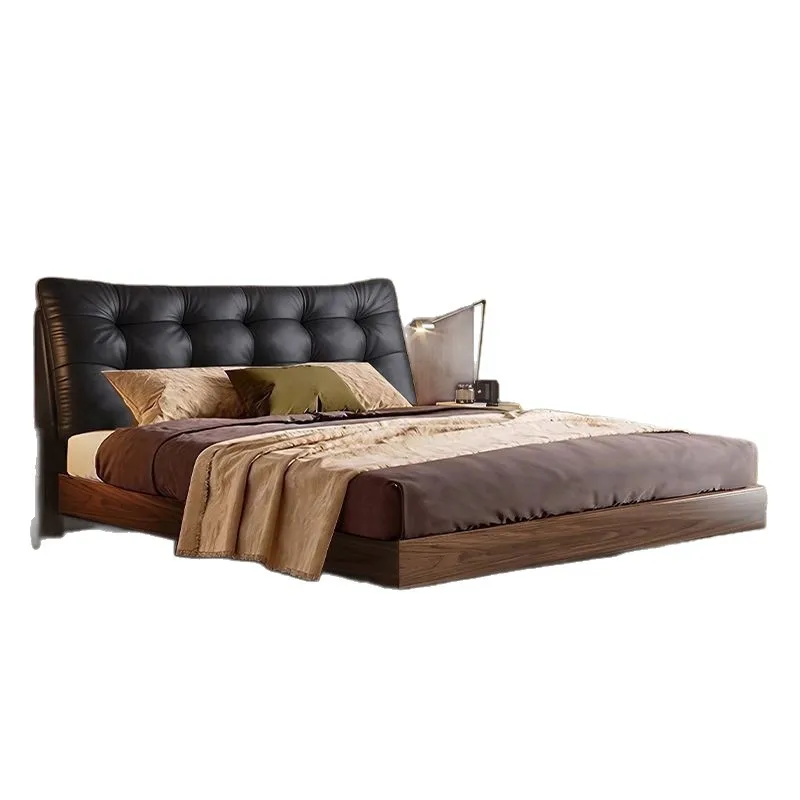 

Walnut solid wood soft bed light luxury suspended bed master bedroom high-end atmospheric flush double bed