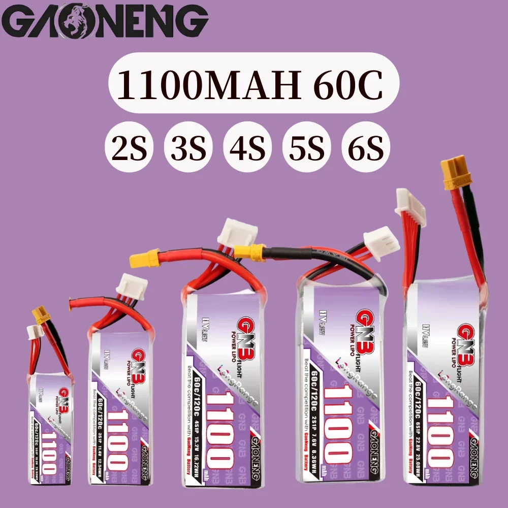 Gaoneng GNB 1100mAh 60C 2S 3S 4S 5S 6S 7.6V 11.4V 15.2V 19.0V 22.8V Long Range Lipo Battery With XT30 Plug for FPV Racing Drone