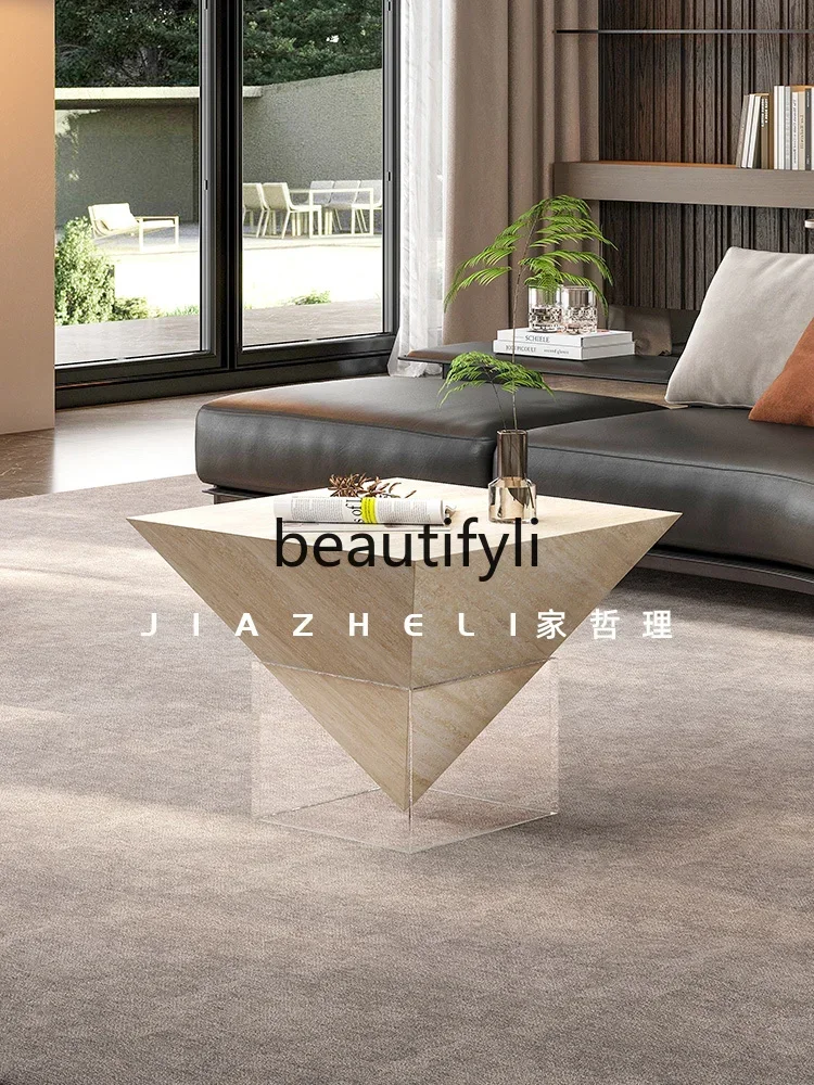 GG Travertine Coffee Table High-End Suspended Mid-Century Style Designer Living Room New Small Coffee Table