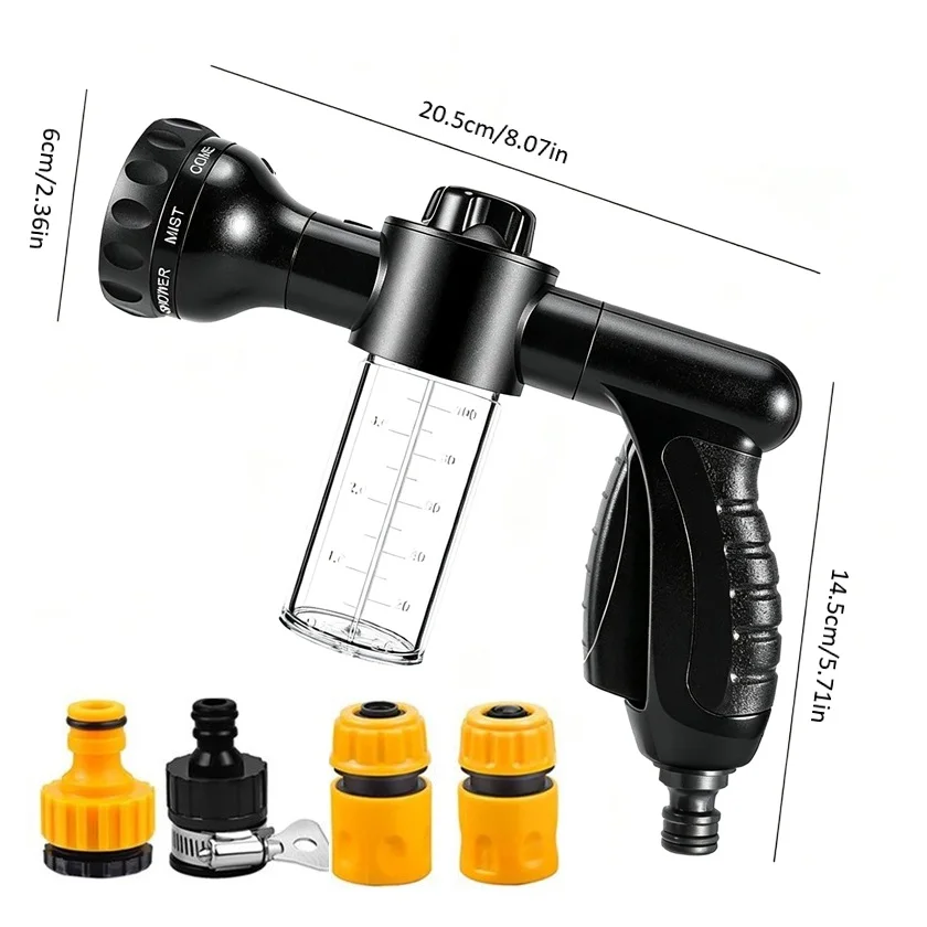 Tragbare Hochdruck-Autoreinigungsschaumkanone, Autowasch-Wasserkanone, Haustierdusche, Gartenschlauch-Sprüher mit Spenderflasche – Detail 15