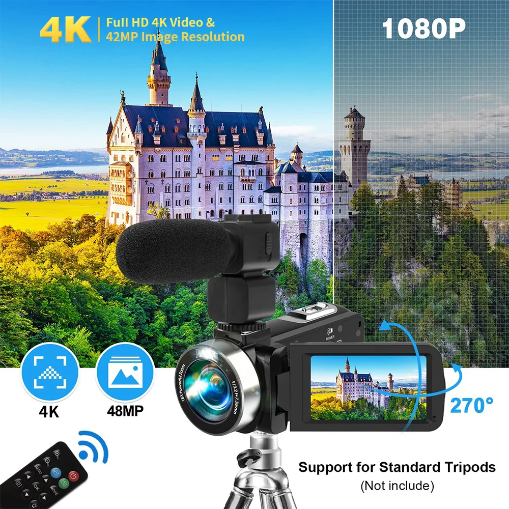 Video digitale 4K Zoom digitale 18X Videocamera fotografica 2 in1 da 42 MP Schermo ruotabile da 3,0 pollici Fotocamera DV ad alta definizione