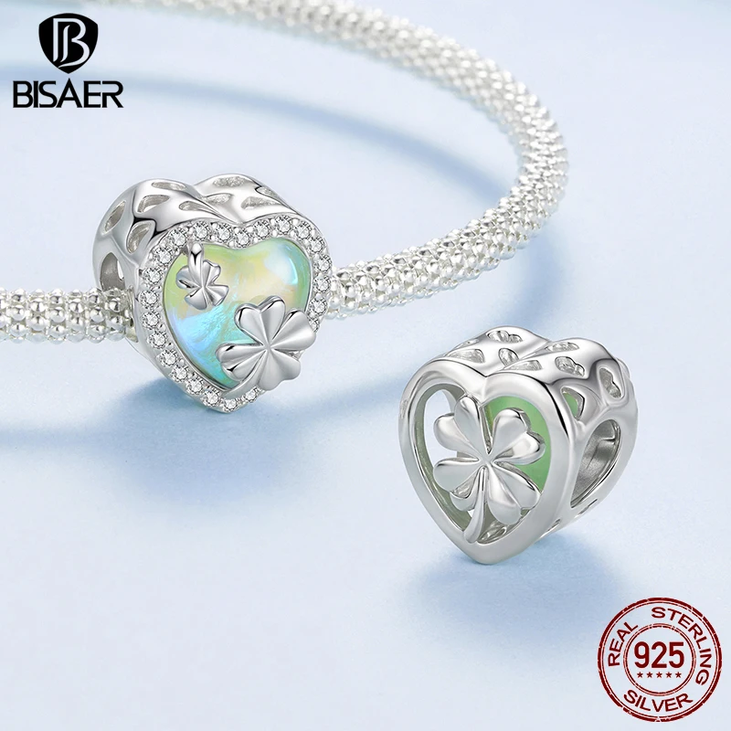 BISAER-abalorio de Aventurina de árbol de la vida verde para mujer, de Plata de Ley 925, colgante de amazonita de la suerte, compatible con pulsera DIY, joyería fina