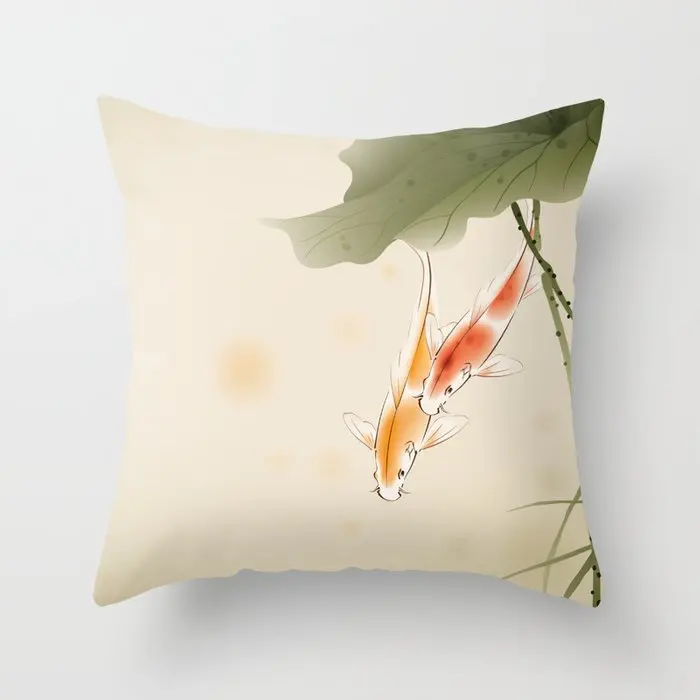 Chinese Style Pillow Cover Lotus Cushion Cover Office Waist Support Blossom Pillowcase Bamboo Plum Pillow Case Home Decore Car