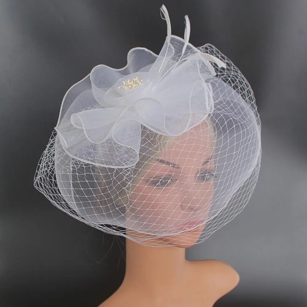 Chapeau Fascinateur de fête en maille résille plume, fleur vintage, équipement de sauna de mariage, chapeau de décoration de tête, accessoires pour cheveux