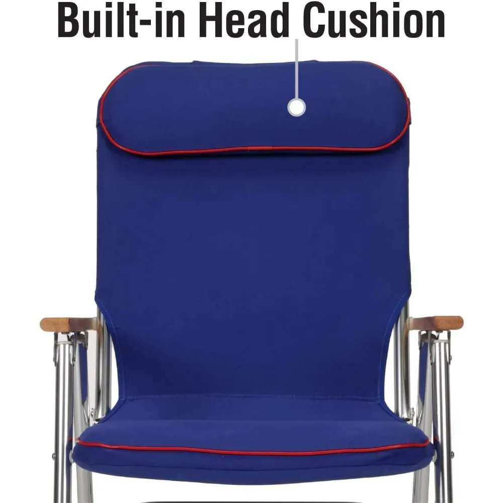 كرسي Seachoice القماشي ذو الظهر العالي القابل للطي، أزرق مع حواف حمراء، طيات لسهولة التخزين
