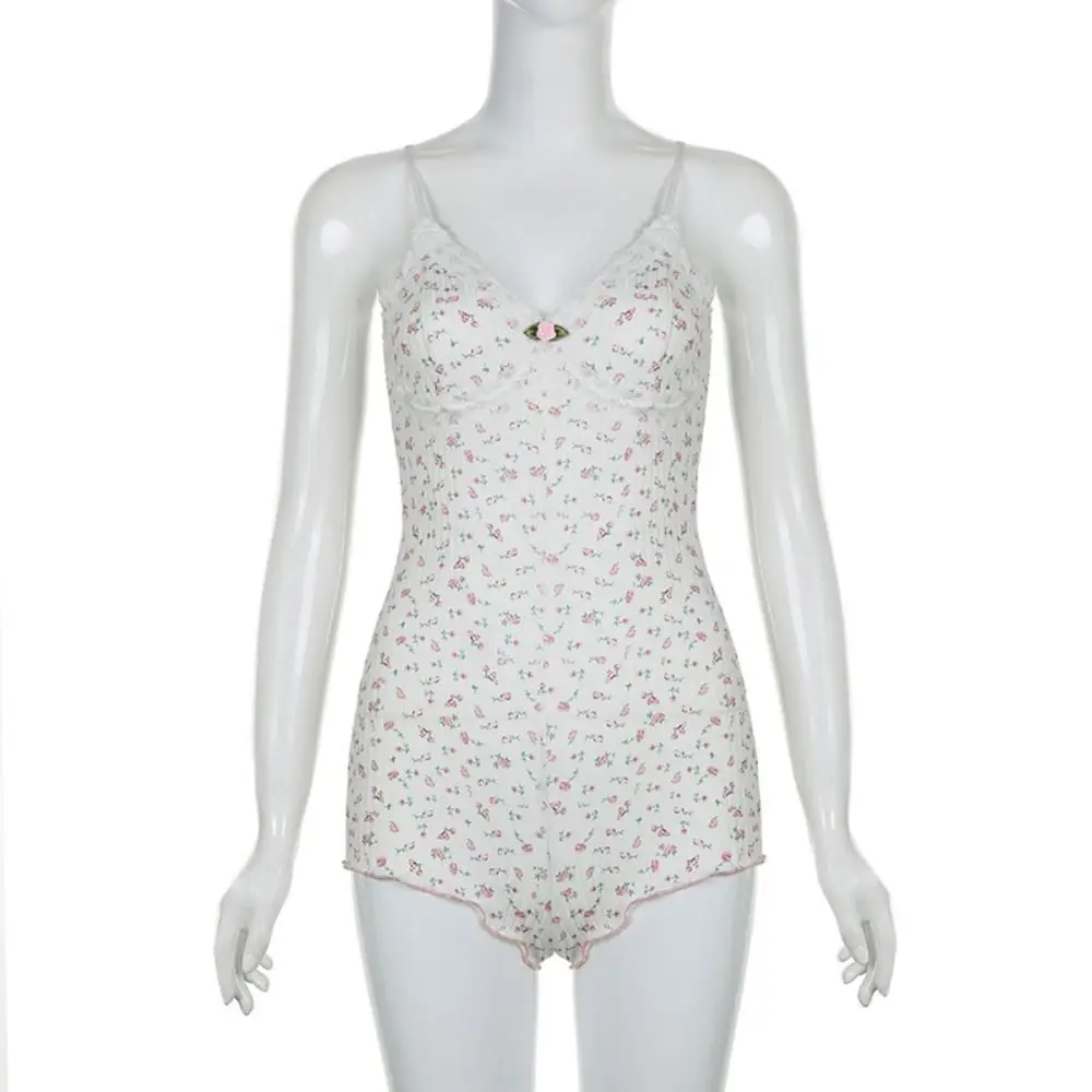 Süße Spitze Mini Blumen kleid kleine Blumen gestrickt Leibchen Kleid V Kragen Slim Fit Overall