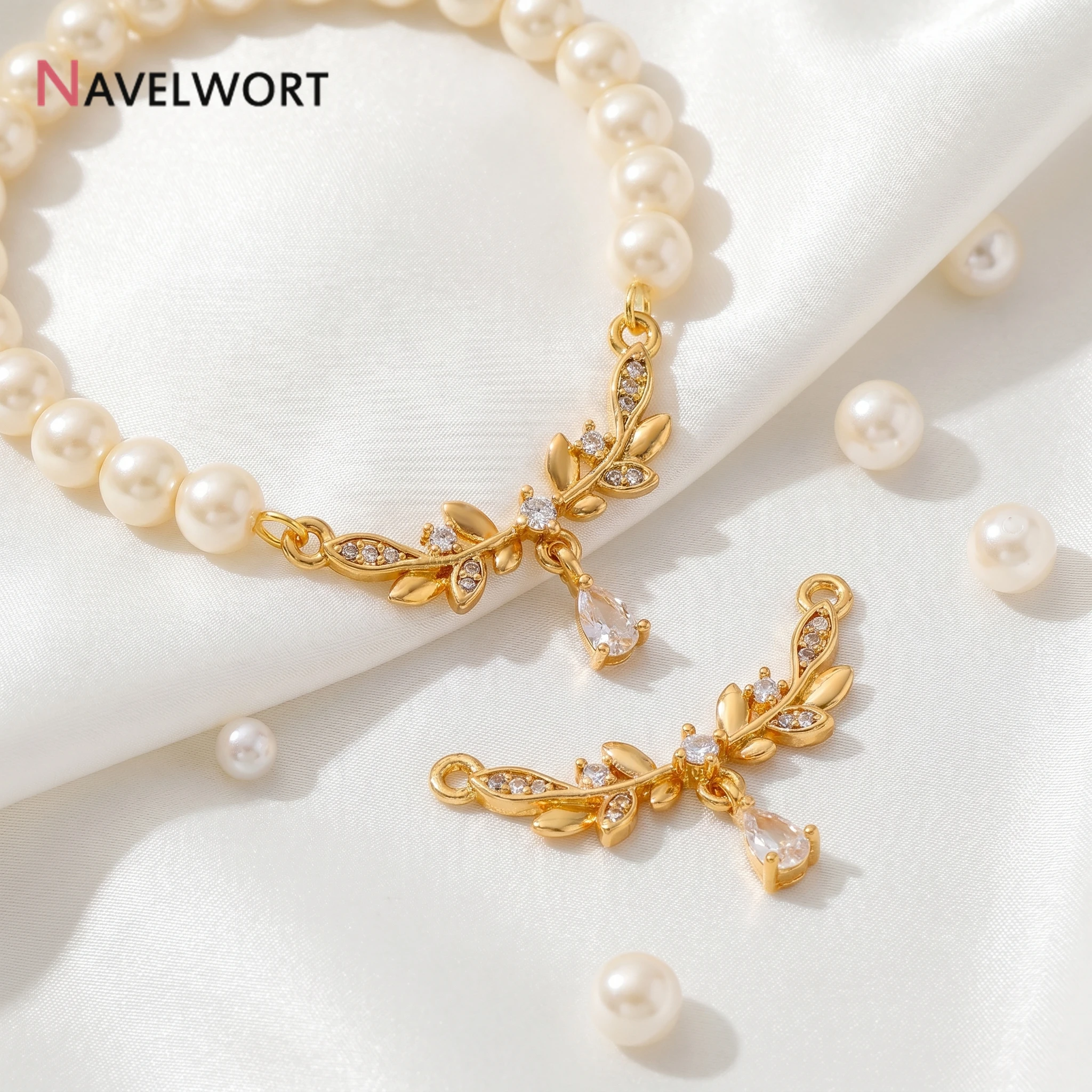 18K Gold Plated Brass Inlaid Zircon Tree Branch Charms Connector For Jewelry Making,Jewelry Materials
