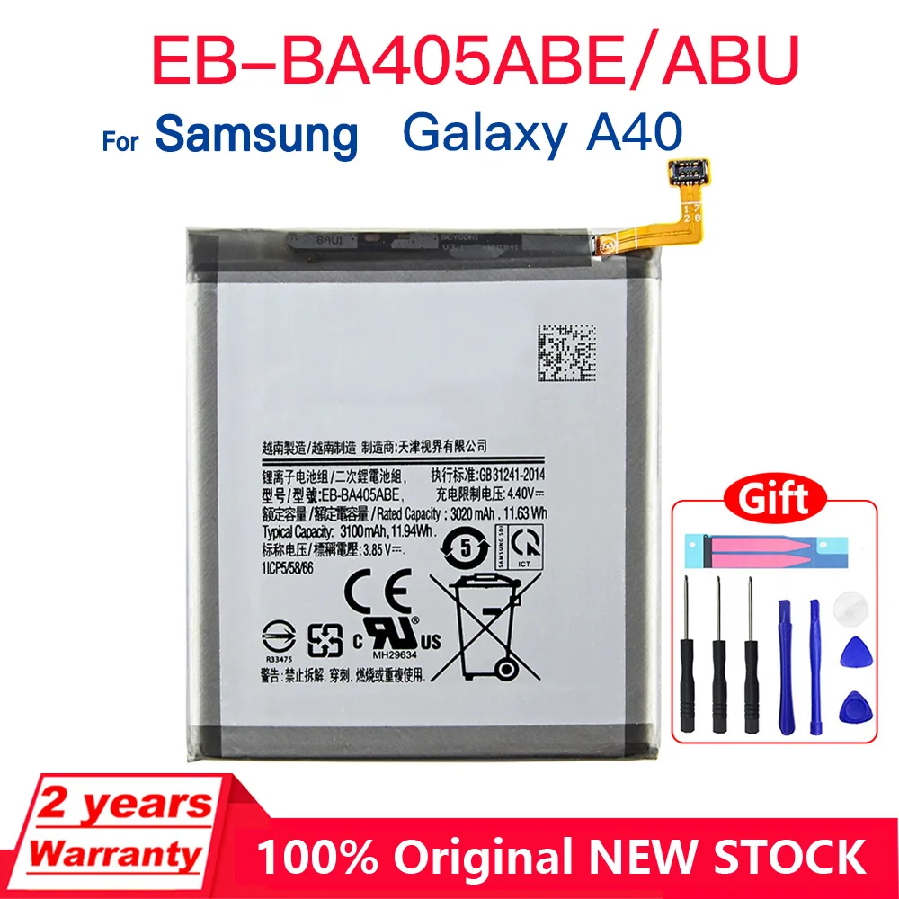 

Genuine Replacement Battery For Samsung GALAXY A40 A405F EB-BA405ABE EB-BA405ABU Rechargeable Phone Battery 3100mAh +Tools