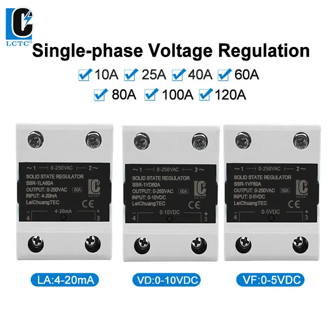 LCTC SSR 0-10VDC Regulator napięcia 4-20mA 0-5VDC Jednofazowy przekaźnik półprzewodnikowy sterowania SCR 10A 25A 40A 60A 80A 100A 120A