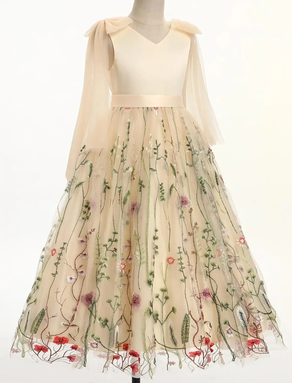 Tüllrock, Prinzessin, Festzug, Erstkommunionkleid, Blumenmädchen-Maxikleid, Hochzeit, formelle Brautjungfer, mit Blumen bestickt