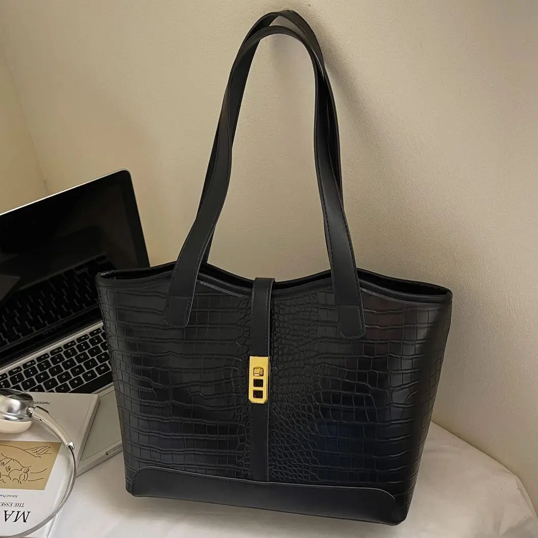 

Zeyph Fashionable Simple Large Capacity Tote Bag Unique Line Design Pu Material Leather Bag