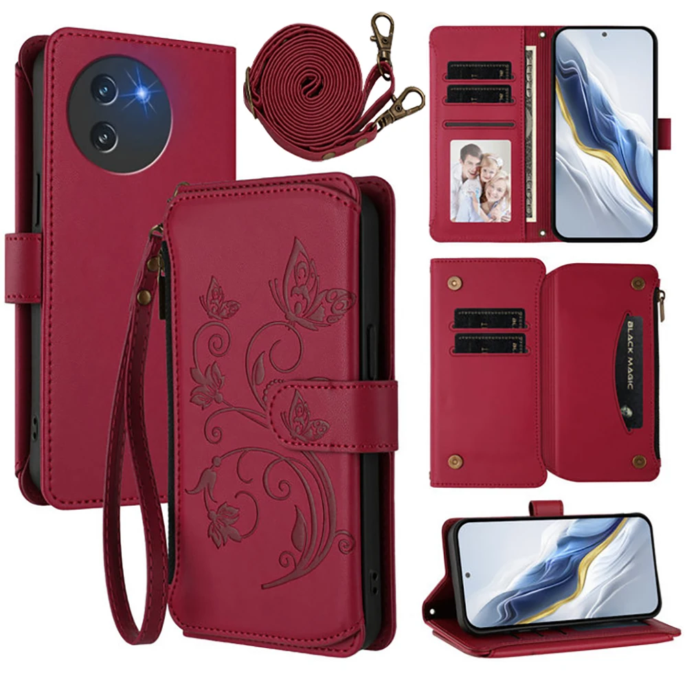 For Doogee Note 59 Pro Plus 5G Crossbody 5-Card Zipper Leather Coque For Doogee Note 56X 58 Pro Case Note 59 Pro+ 58 56 Funda