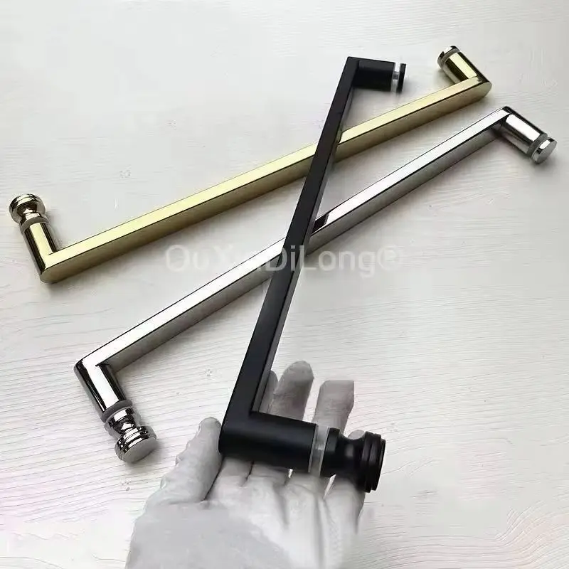 HOT 304 Stainless Steel Shower Sliding Door Handles Glass Door Push Pull Handles CC 440mm/500mm Chromed/Dumb Black/Titanium Gold
